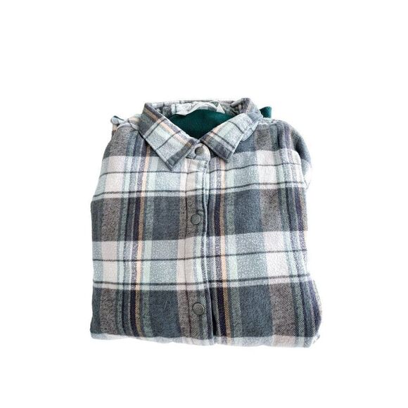 Woolrich Women's Shacket Fleece Lined Blue Flannel Plaid Snap Up Small - Picture 8 of 8